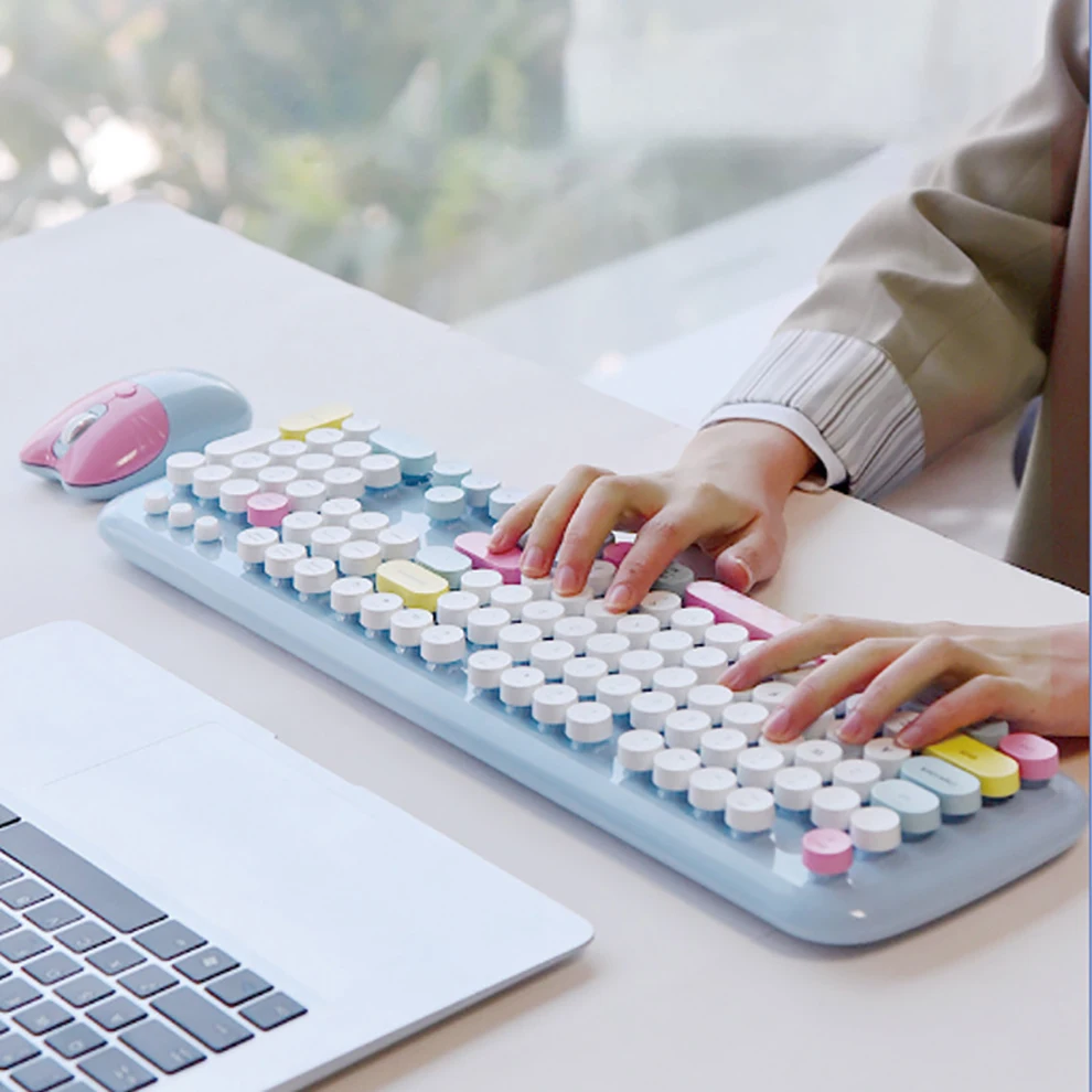Mofii-kit Espanhol de Teclado e Mouse sem Fio para Computadores Multi Dispositivos Keycap Redondo Compatível com Windows 2.4g