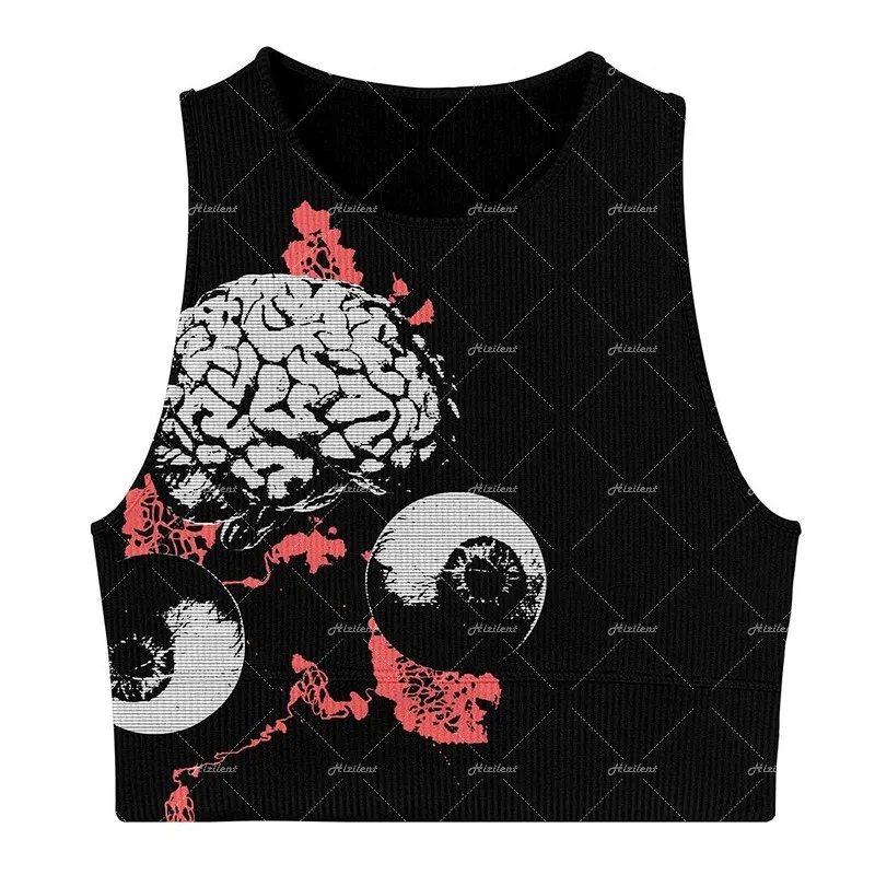 Crop Top Knitted Graphics Printed Kawaii Grunge Tank Tops Sleeveless Sweats Cute Mini Vest fairycore Women Vintage Y2K emo tops | Женская