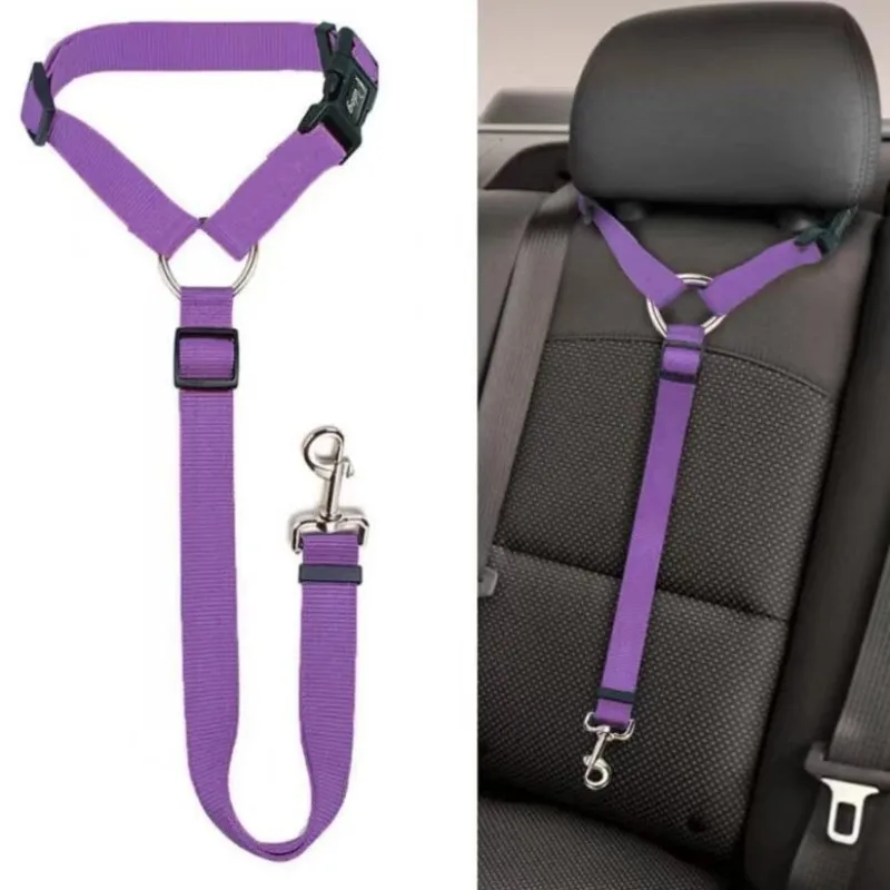 Dog Seat Belt Dog Leash Dog Harness Pet Collar Pet Harness Leash Pet Seat Belt Solid Color Two-in-one Pet Car Seat Belt Nylon Lead Leash Backseat Safety Belt Adjustable Dogs Harness Collar Pet Accessories