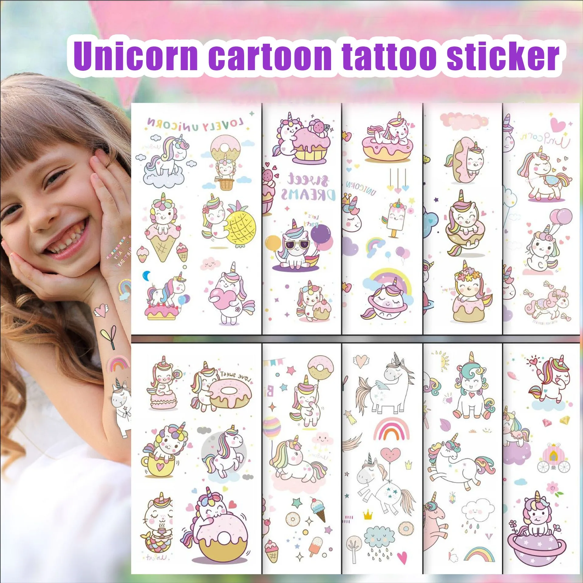 

10/12 Unicorn tattoo stickers Children's cartoon creative disposable tattoo stickers