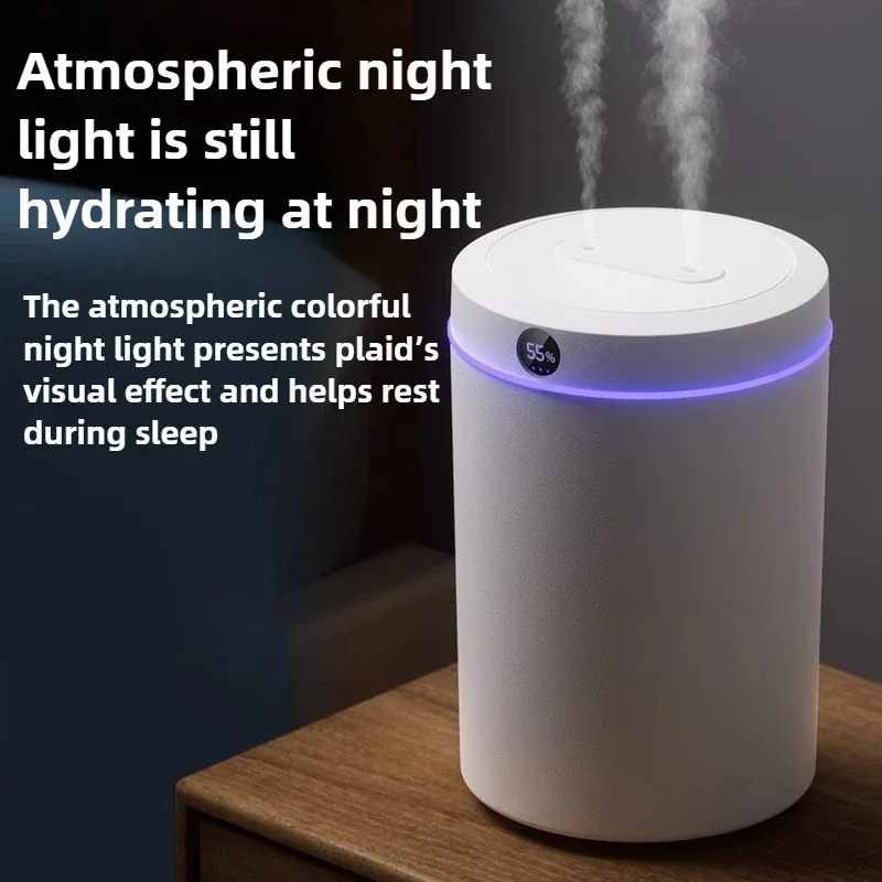 5L Large Capacity Double Spray Air Humidifier Usb Desktop Home Silent Bedroom Office Night Light Digital Display Humidifier 4