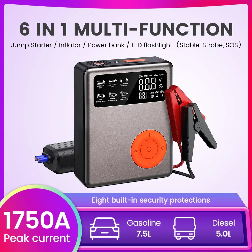 13000mAh Car Jump Starter Portable Air Compressor Baseus Power Bank 12V Digital Tire Inflator Emergency Battery Boost LED Light