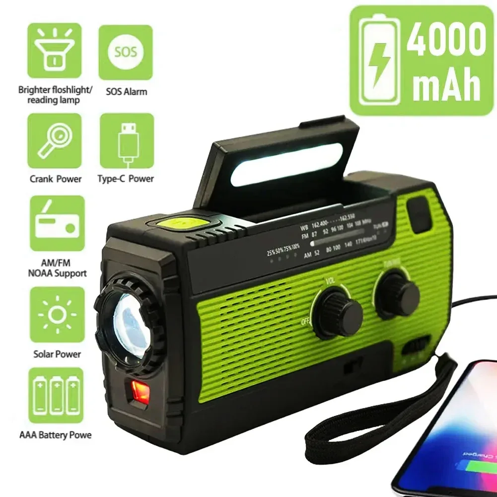 4000Mah Radio Portatile Solare Manovella Caricatore Del Telefono Cellulare Radio Di Emergenza Am/Fm Led Torcia Esterna Luce Interna Notte