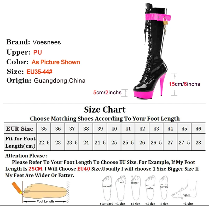 New Fetish 15cm High Heel Women Boots Knee-High Leather Lockable Stripper High Heels Sexy Party Dance Shoes Platform Party Boots
