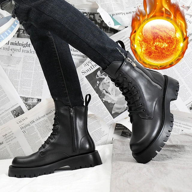 Luxury Genuine Leather Men Boots Trendy Thick Bottom Tooling Boots
