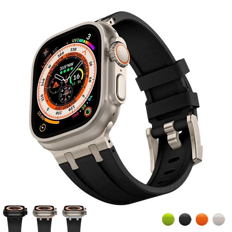 

Soft Rubber Strap For Apple Watch Ultra 2 1 Band 49mm 45mm 44mm 42mm Luxury Sport Bracelet For iWatch Series 9 8 7 6 SE 5 Correa
