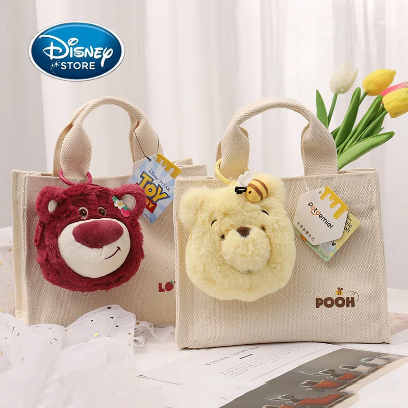 

Disney Toy Story Cartoon Lotso Handbag Cute Winnie The Pooh Plush Doll Wallet Pendant Girl Magnetic Buckle Hand Messenger Bags