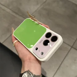 Vibrant Dopamine Color Block Liquid Skin Feel Shockproof Phone Case with Camera Lens Protection - iPhone 14 Pro Max (White Green)