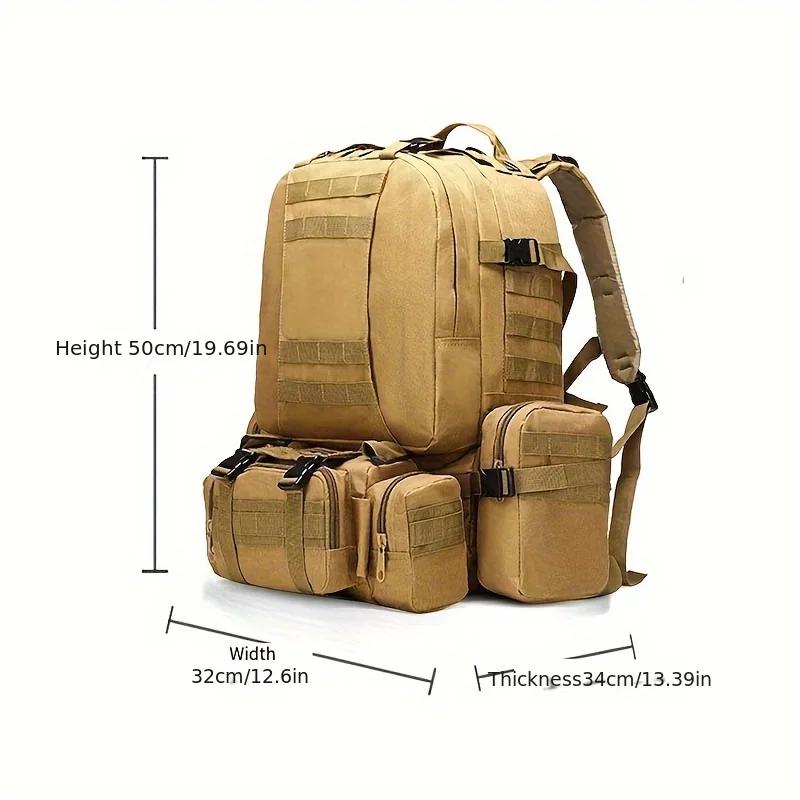 Men's Travel Bag Oxford Cloth Outdoor Backpack Hiking Bag Luggage Combination Mud Color Large Capacity Camping Backpack