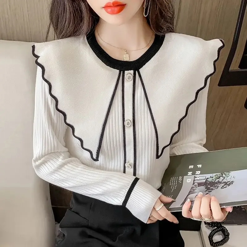 용수철 뜨게 솔리드 슬림 단추 스웨터, 긴팔 올매치 스위트 풀오버, 한국 트렌드 패션, 여성 의류, 가을 신상