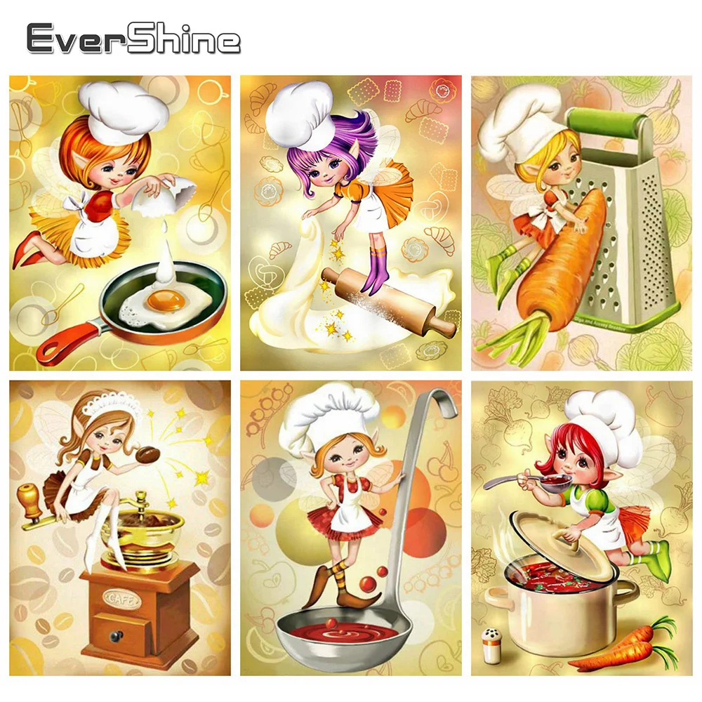 Diamond Painting diamond painting Evershine Full Square/Round Drill 5D DIY Diamond Painting Cartoon Diamond Embroidery Chef Girl Cross Stitch Mosaic Home Decor