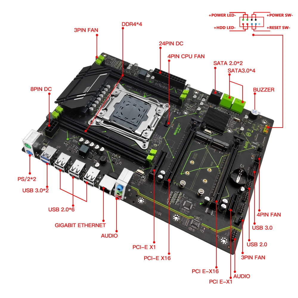 Machinista X99 Placa-mãe Suporte Lga 20113 Xeon e5 v3 v4 Processador Cpu Ddr4 Ram Memória de Quatro Canais Atx Nvme M.2 X99 Mr9a - Imagem 2