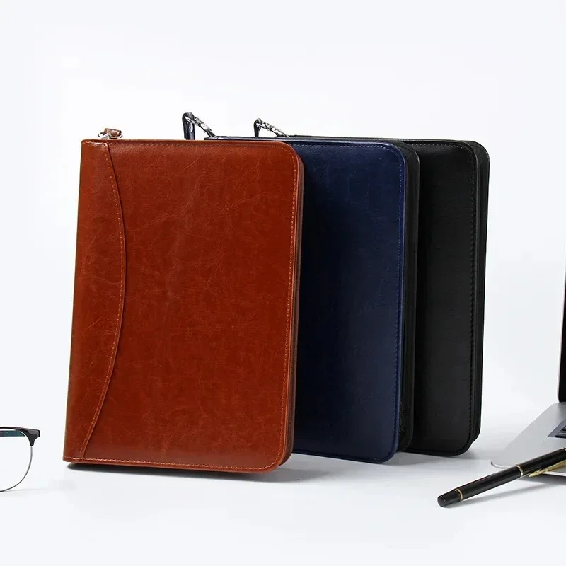 

Business Organizer Multifunctional Holder Card Folder Contract With Leather Stationery Clip Zippered File Folders