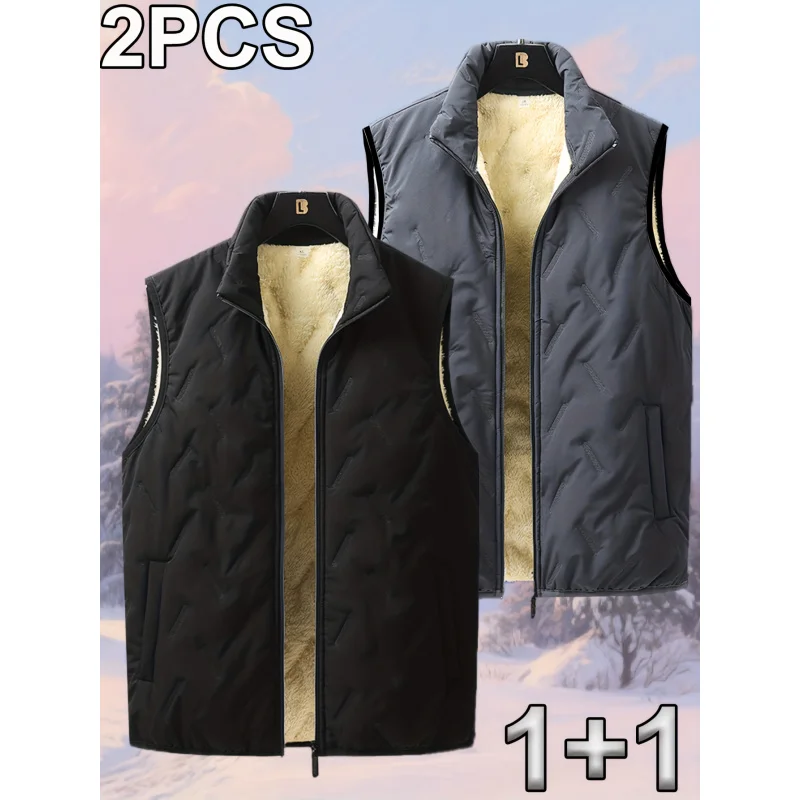 Gilet homme col montant coton automne hiver - Veste sans manches casual biker taille plus chaude