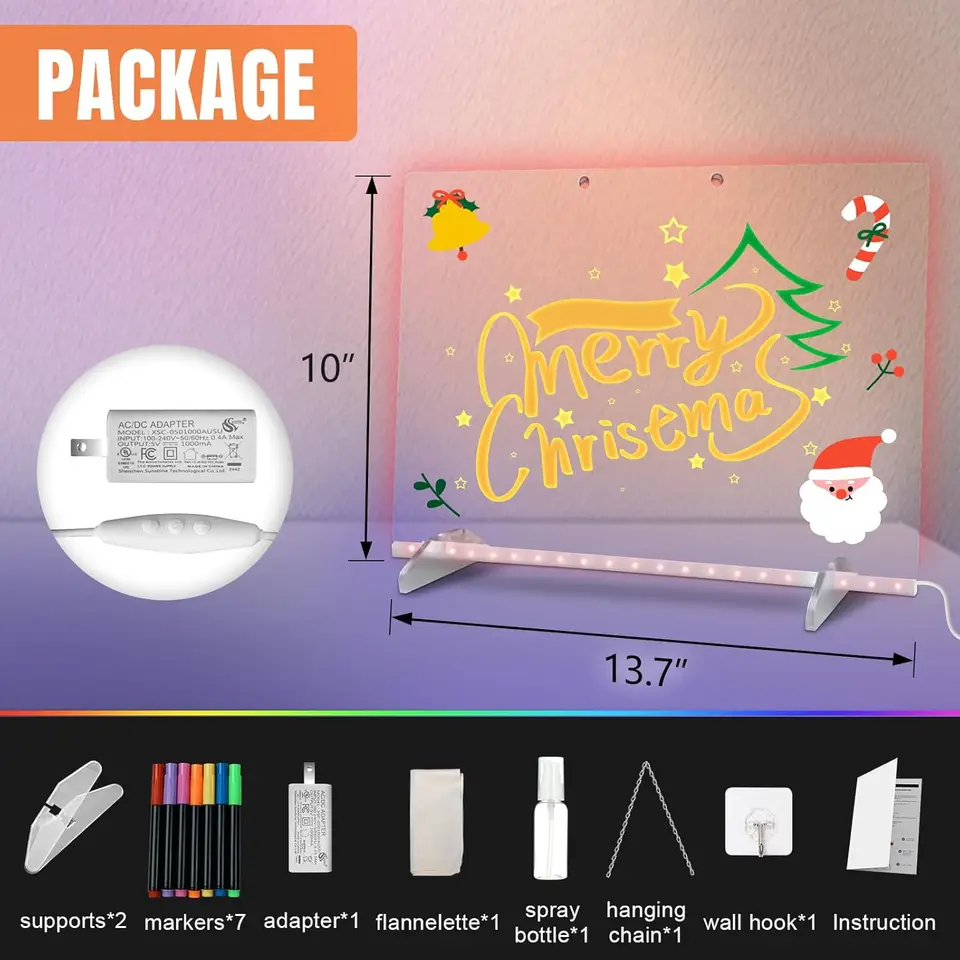 Led-notitiebord met kleuren, berichtenbord met ledverlichting, 30 x 20 cm, 4 modi en 6 kleuren, acryl notitiebord, transparant oplichtend, schrijfbord