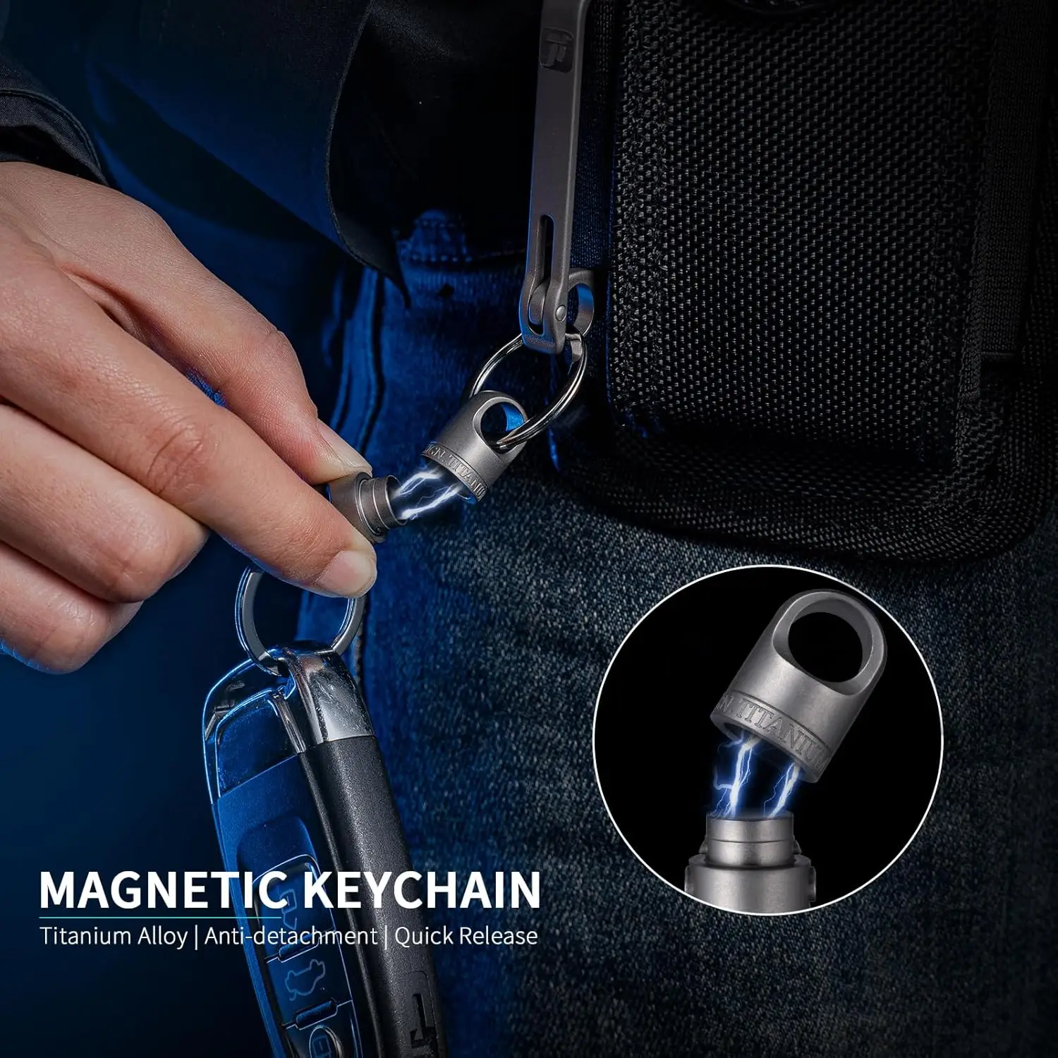 Titanium Magnetic Key Holder, Quick Release Keychain, Detachable Magnetic Keychain, Safely Lock System-360 ° Rotatable 6