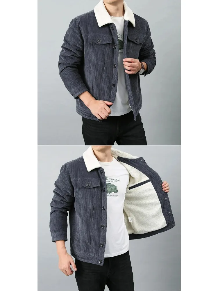 Mens Padded Corduroy Parka Jacket - Warm Windbreaker with Fur Collar