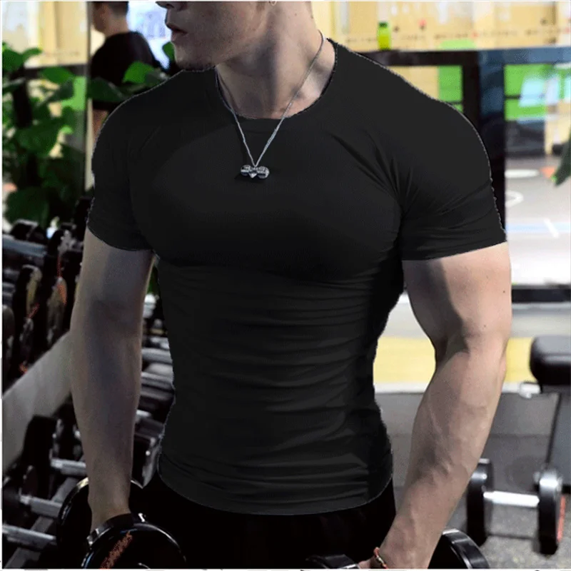 thumbnail image 1 of Camiseta de verano para hombre, camisetas informales blancas sólidas, camisetas de manga corta para hombre, camisetas de compresión de gran tamaño para gimnasio, ropa de calle para hombre, 1 of 4