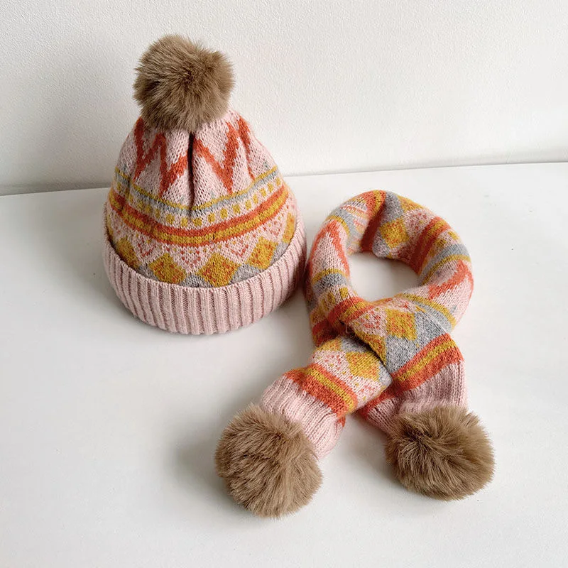 Children's hats scarves baby boys fall and winter girls boys hairy scarf thickened hat spring and fall models to keep warm