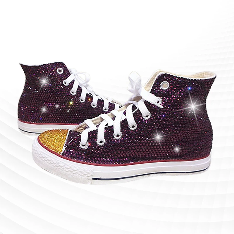 

Lace-up casual sports shoes rhinestone high top classic hand custom canvas shoes color women 35-41