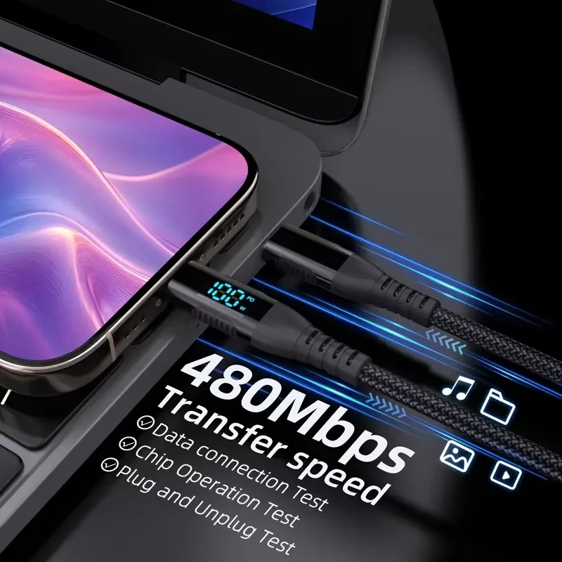 1M 2M 3M 100W USB C to Type C 케이블 나일론 브레이디드 5A 최대 고속 충전 케이블 아이폰 15 16 17 프로 맥스 안드로이드용 전원 케이블