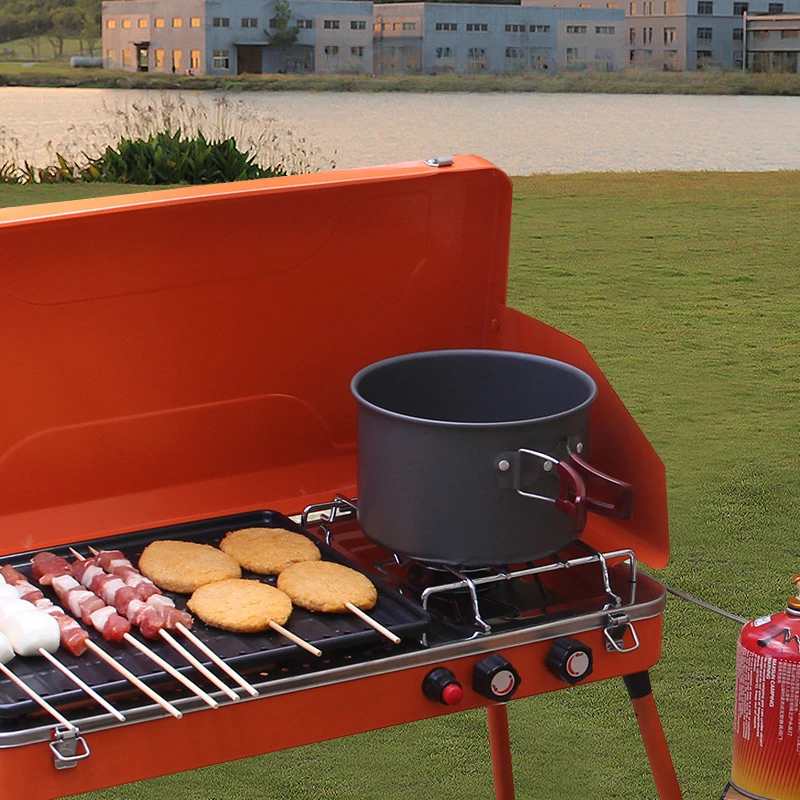 Outdoor Tourist Burner Camping Wind Proof Gas for Family Barbecue Picnic Multifunction Kitchen Cookware Set Portable