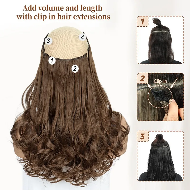 Synthetic 11 Clips Clip In Hair ExtensionShort Hair Heat Resistant Hairpiece Natural Wavy Ombre Hair Piece  for Women