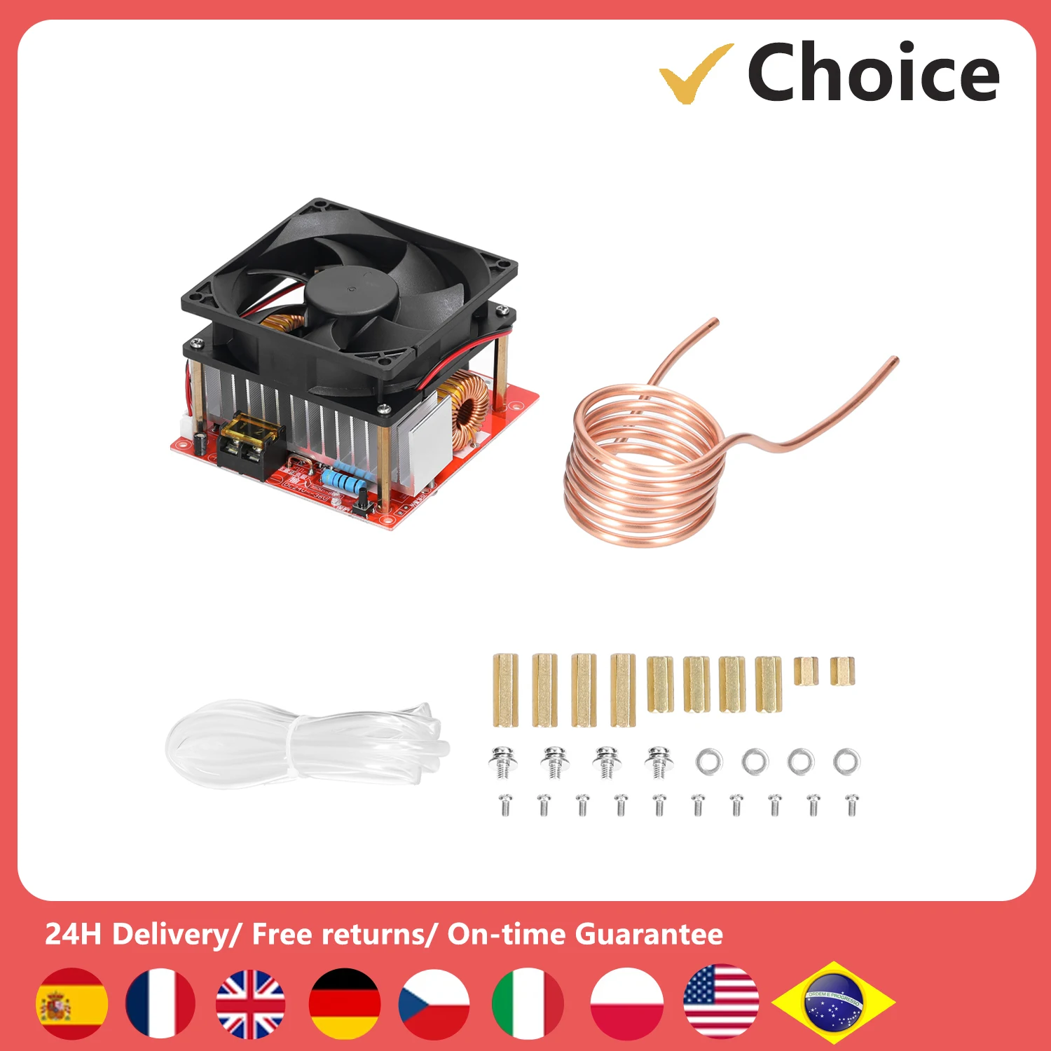 1000W ZVS Induction Heating Board Module Low Voltage Coil Flyback Driver with Copper Tube for DIY Small Parts Hardening Annealing induction heater