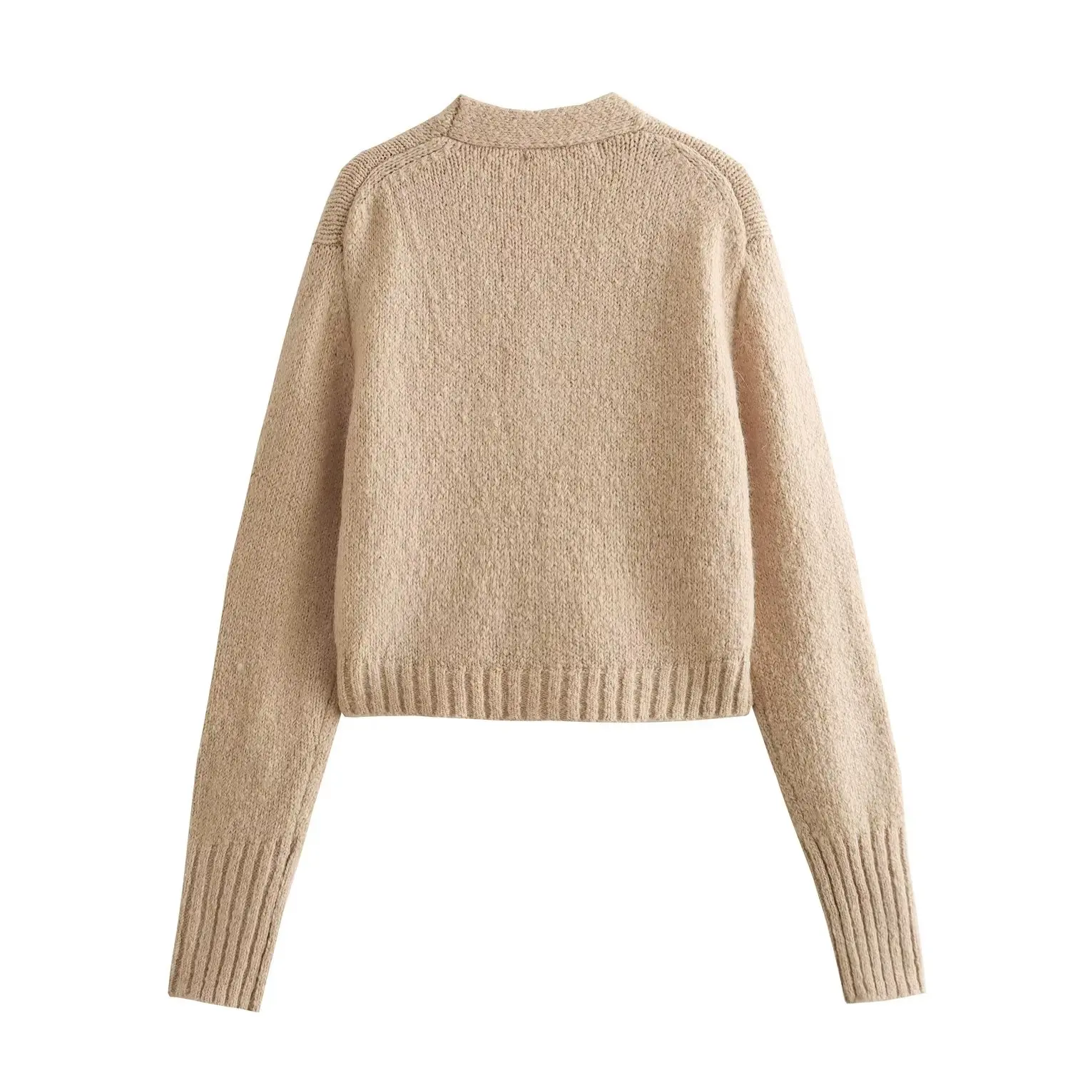 

Withered Single Breasted Pocket Knit Cardigan Jacket Fashion Girl Khaki Elegant Casual Sweater Women Tops