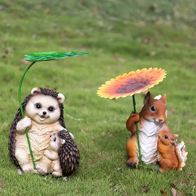 Gyanta Sündisznó Szobor Kézzel Készített Anya És Baba Nyuszi Kerti Dísz Mókus Dekoráció Gyepe Anyák Napi Ajándék Kézműves - Image 4