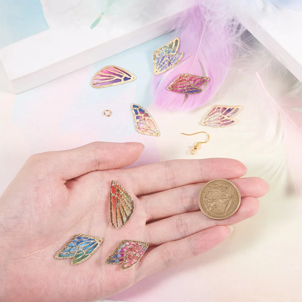 100pcs Butterfly Wing Charms Imitation Metal Cloth Pendants Colorful Fashion DIY Drop Earrings Jewelry Making Accessories