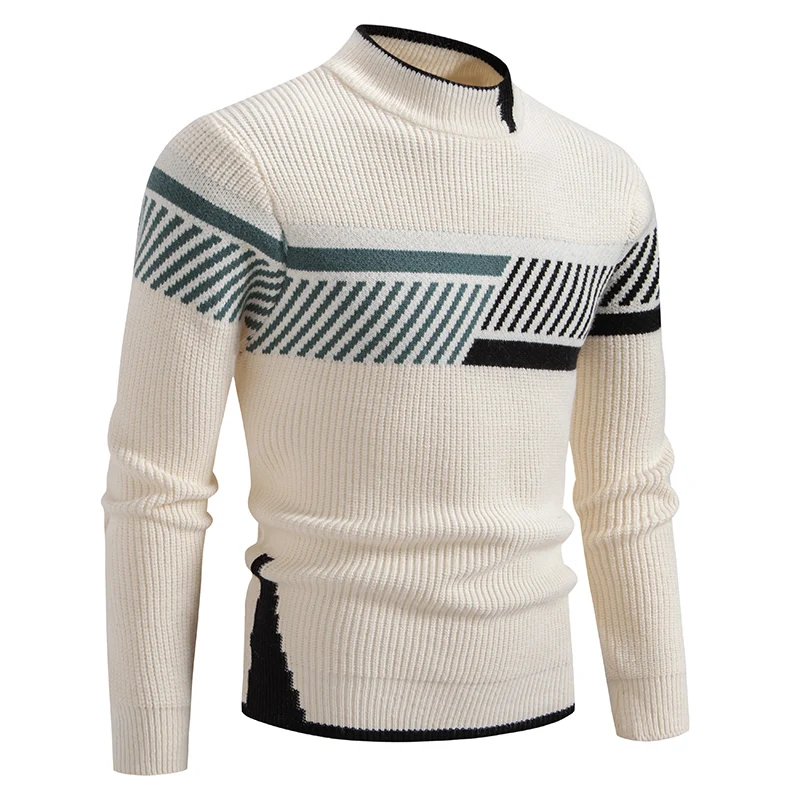 Autumn New Sweater Men's Half High Neck Casual Versatile Round Neck Knit with Slim Fit Elastic Sweater Inside 3