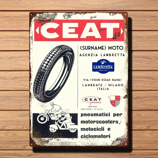 Vintage Retro Personalizzato Ceat Tire Lambretta Retro Vintage Tin Sign Bar Pub Home Metal Poster Wall Art Decor