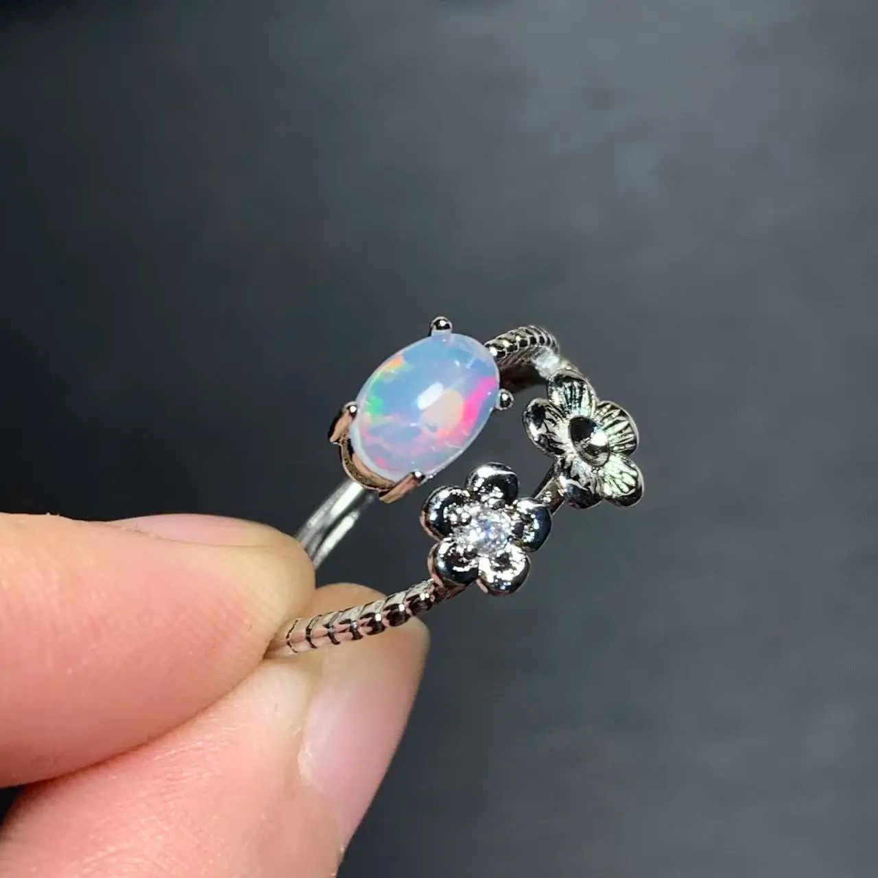 MM Natural Opal Ring Adjustable Female Ring Jewelry for Women Gift Wholesale High Quality Vintage Fine