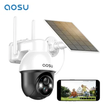 AOSU 3MP PTZ Solar Security Camera Built-in Battery Wireless 2.4Ghz WIFI Camera PIR AI Detection 2-Way Audio Outdoor CCTV Camera 1