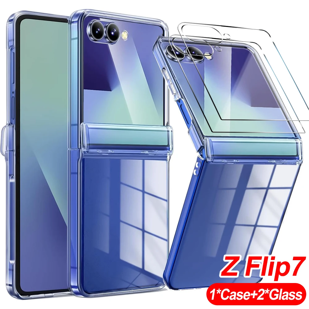 Hinge Protection Hard PC Phone Case with Tempered Glass Screen Protectors