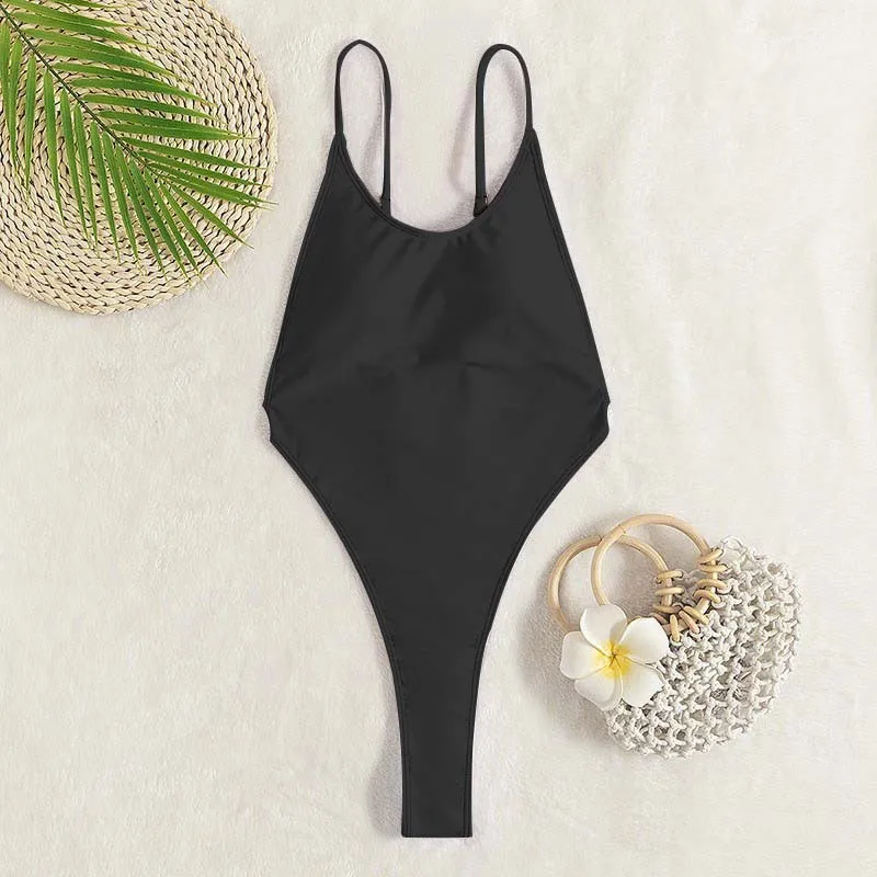 Bañador De Una Pieza String Thong – Corte Alto, Espalda Baja, Tirantes Ajustables, Tejido 80% Poliamida 20% Elastano