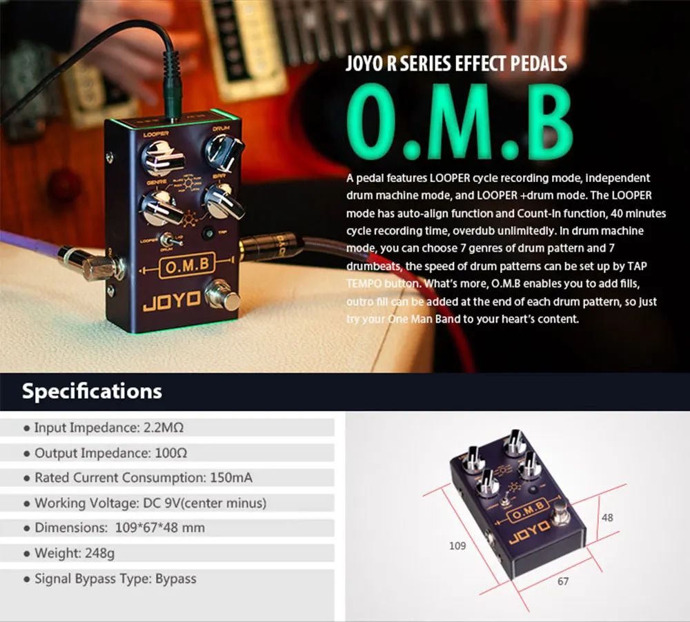 R-06 O.M.B Looper and Drum Machine Guitar Pedal Auto-align Function 40Min Looper