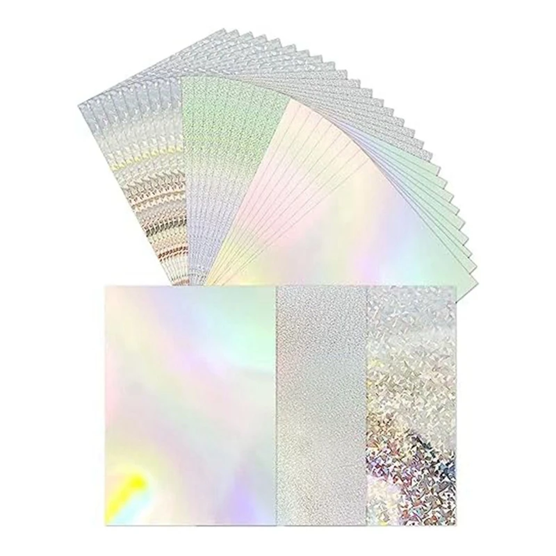 

30 Piece Metallic Holographic Cardstock Shiny Fluorescent A4 Thick Cardstock For Card Making Scrapbooking
