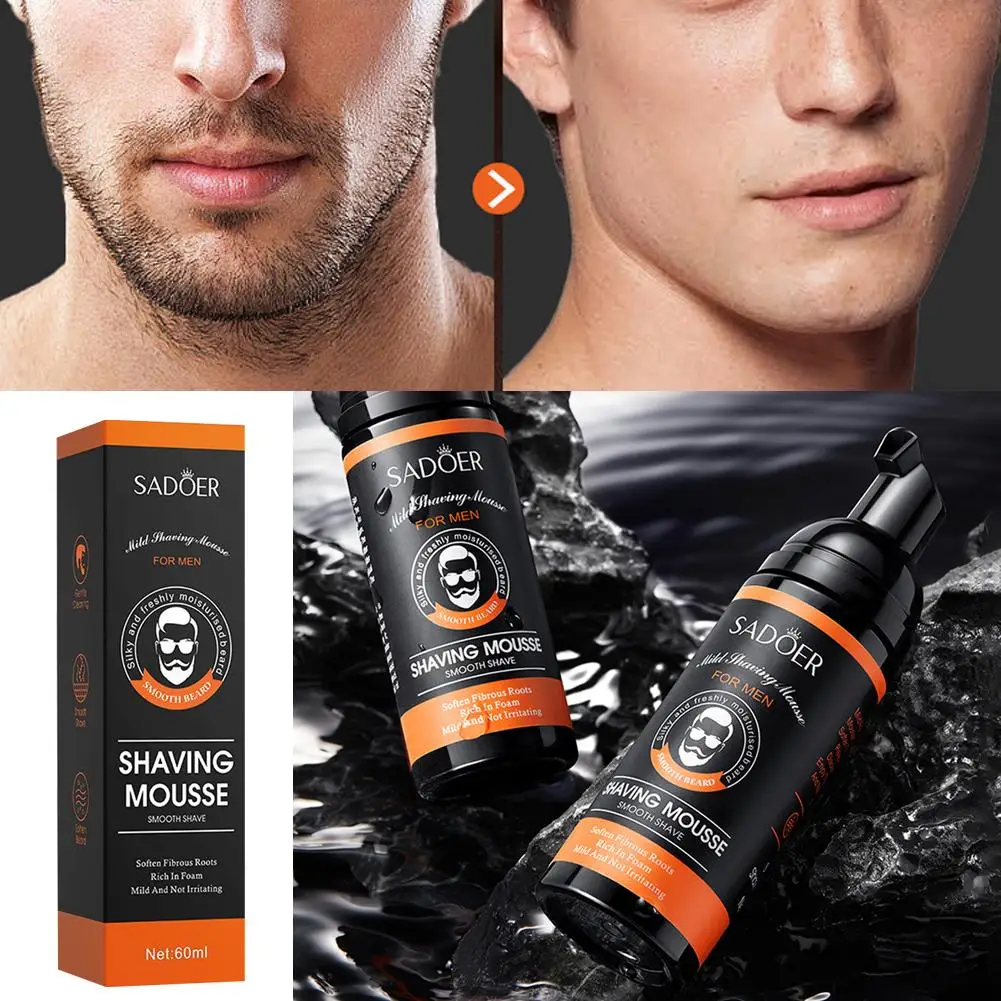 SADOER 60ml Man Shaving Gels Shaving Mousse Smooth Aloe Beard Mild Essence Roots Irritaing Softening With Clean Cream Not T4S3