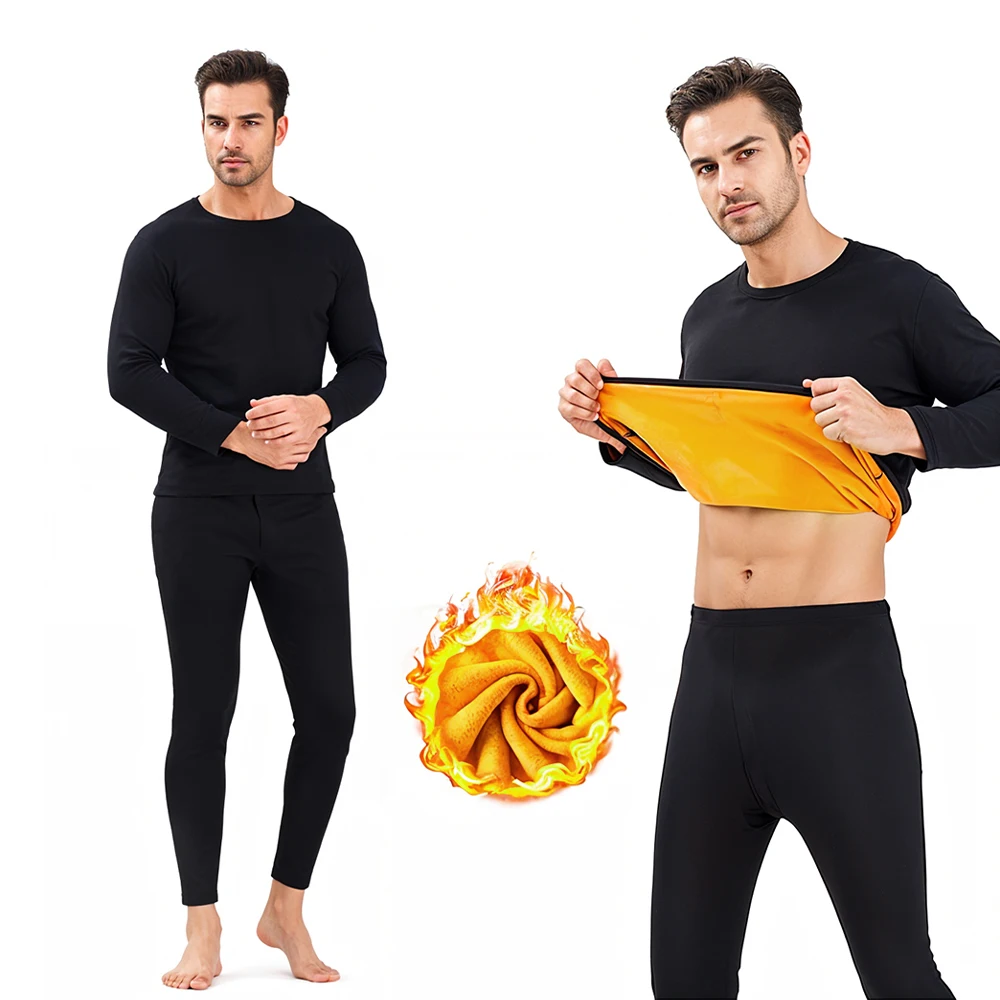 Modishion new men's winter thermal underwear set comfortable warm plus velvet high elastic sports underwear two-piece set