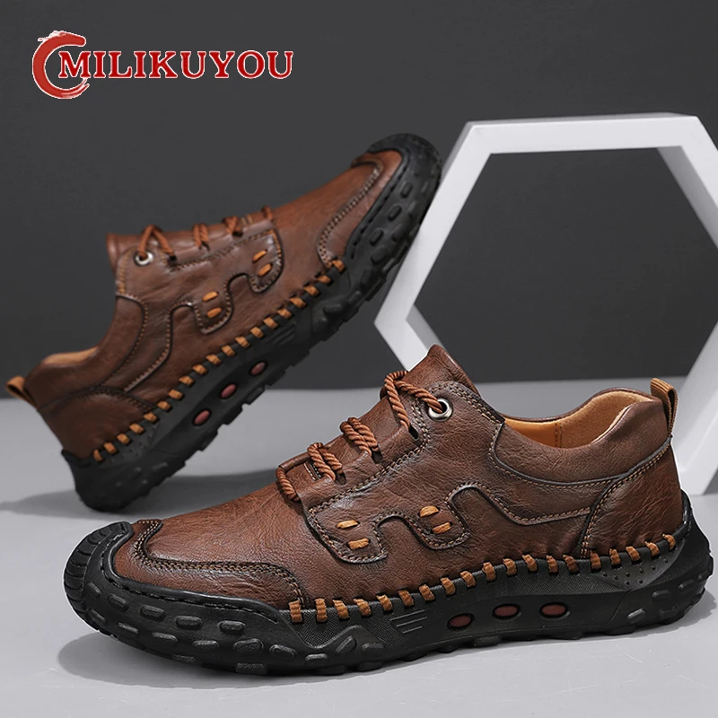 

Brand Men Leather Casual Shoes Outdoor Comfortable High Quality Fashion Soft Classic Ankle Non-slip Flats Trend Handmade Shoes