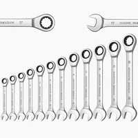 Ratcheting Wrench Set Metric and Standard 12-Point Box End Combination Spanner Gear Wrench Garage Tool Set,CR-V Full Polished 2