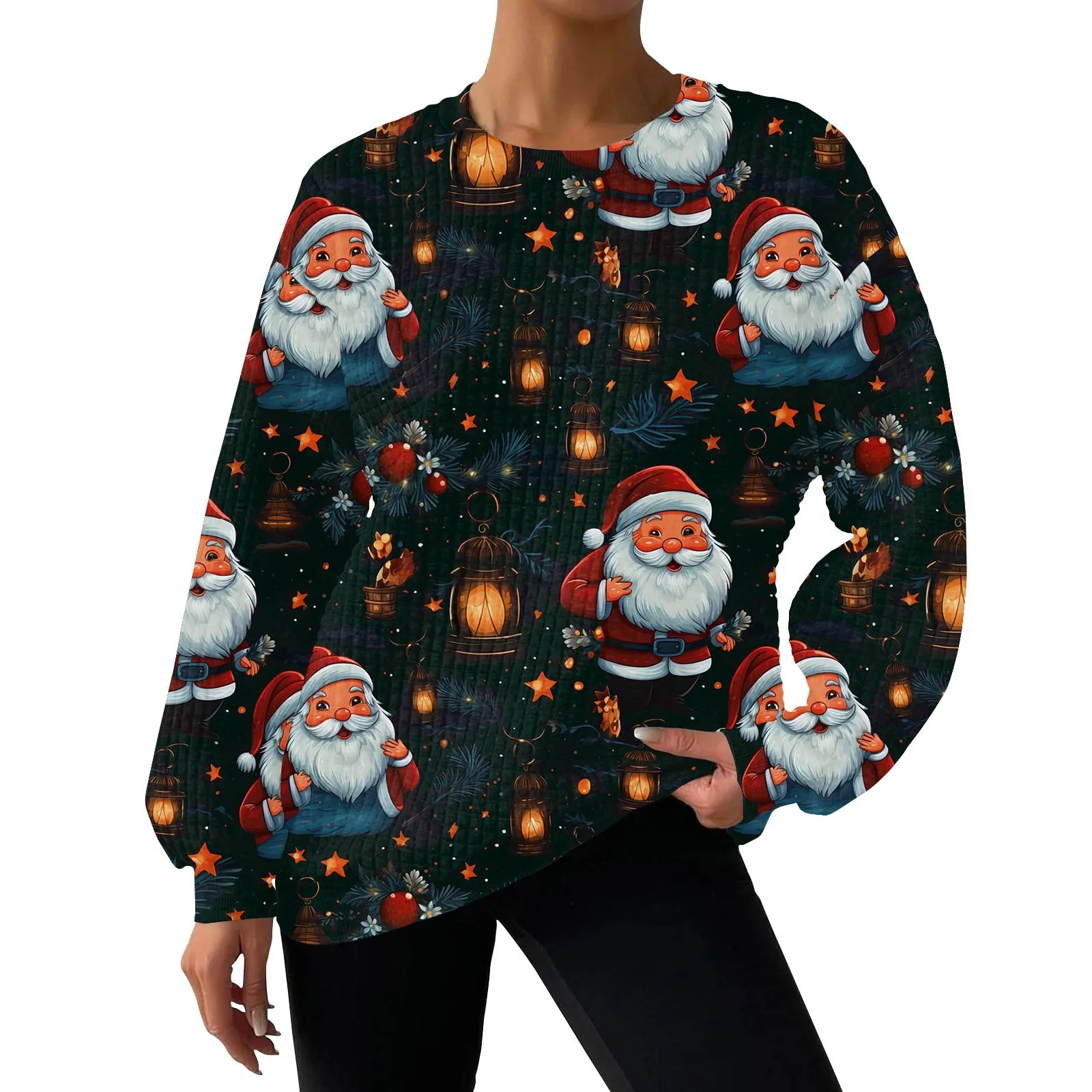 

Womens Christmas Sweatshirts Round Neck Loose Pullovers Casual Long Sleeve Tops Female Fall Winter Shirts Xmas Navidad Clothing