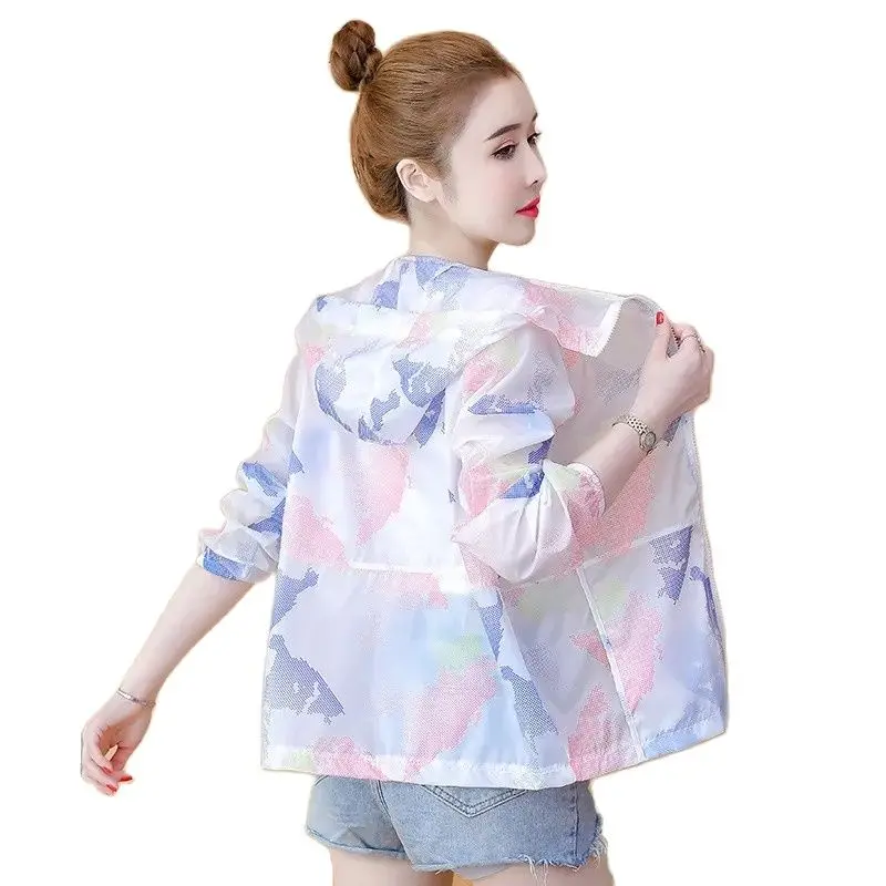 

Sunscreen Clothing Women's 2023 New Jacket Chiffon Thin Long-Sleeved Prevent Ultra-Violet High-End Slim Zipper Hood Joker Coat