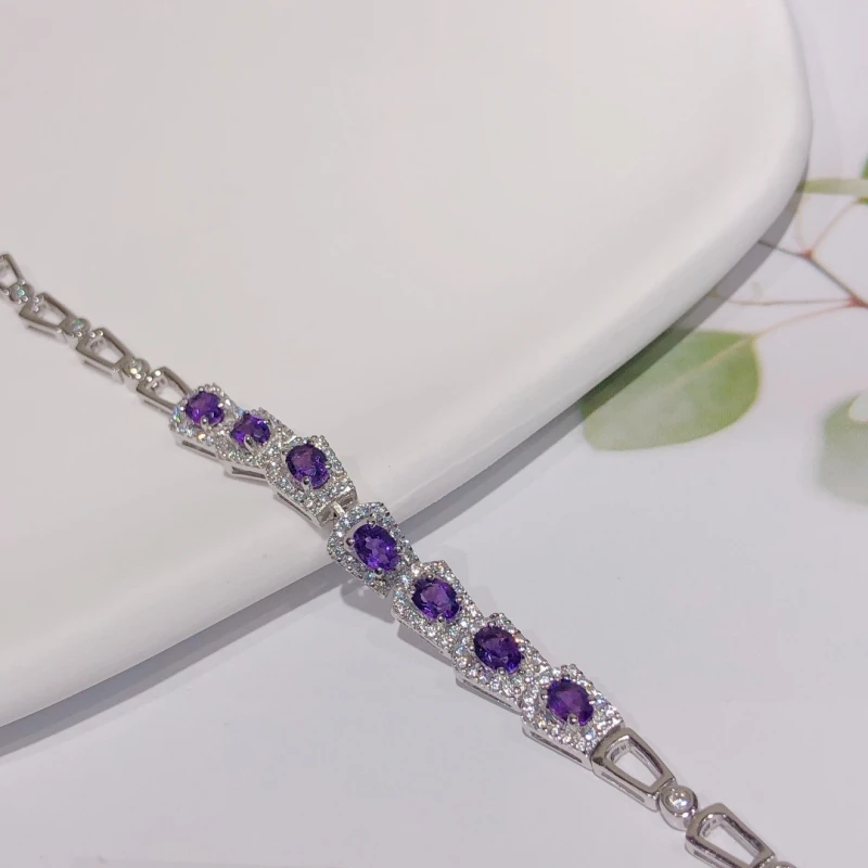 

Luxury Fashion S925 Silver Inlaid Natural Brazilian Amethyst Women's Bracelet Anniversary Gift