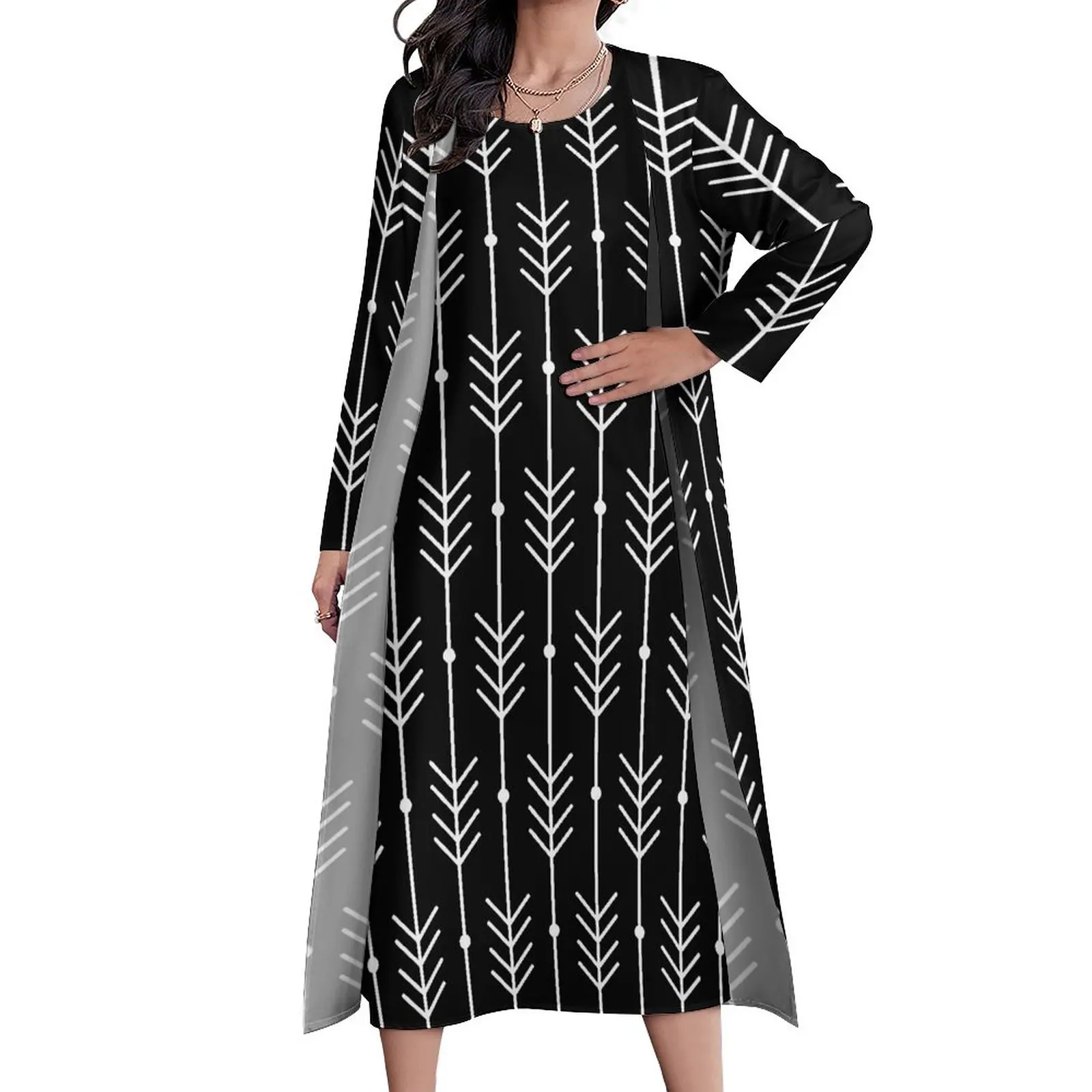 

White Nordic Pattern Dress Modern and Minimal Sexy Maxi Dress Two-Piece Bohemia Long Dresses Street Wear Oversized Vestidos