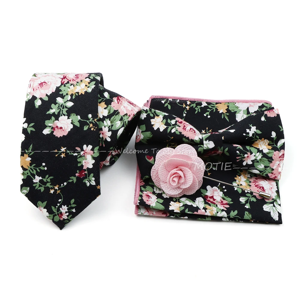 

Men's leisure Cotton Flower Ties Bowtie Brooch Handkerchief Set White Neckties Suit For Business Wedding Party Accessories Gifts