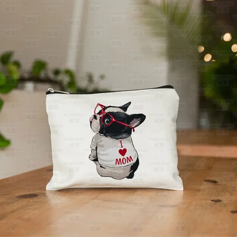 French Bulldog Bull Terrier Print Women Toiletry Bag Travel Portable Cosmetic Bag Customizable Makeup Bags Japanese Kawaii White 4