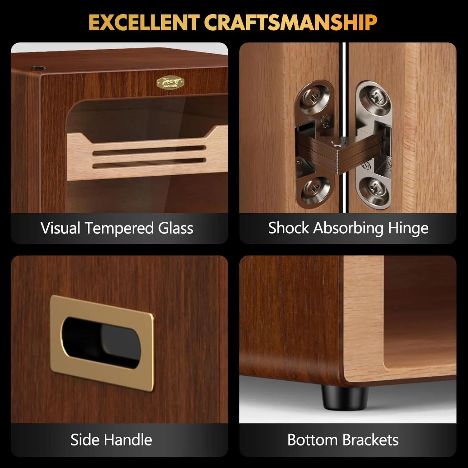 Cigar Cabinet, Desktop Humidor Light Control System with Spanish Cedar Wood Shelves, 3 Humidifiers and Accessories Drawer 6